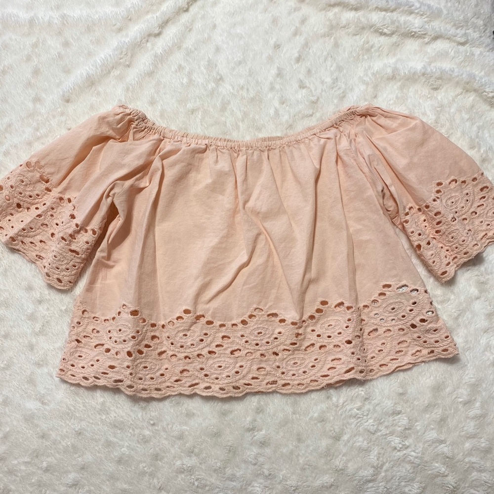 Blush off the shoulder crop